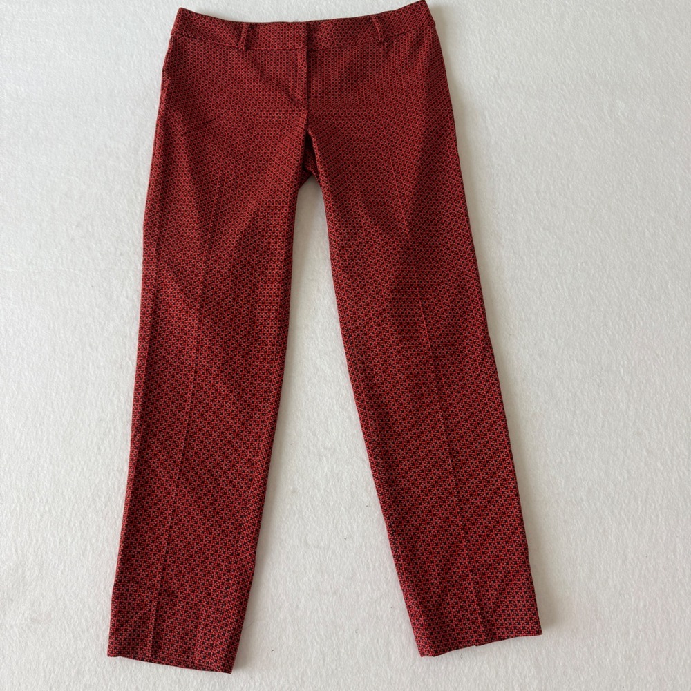 Ann Taylor Dress Pants Women 2 Red Black‎ Geometric Slim Straight Trousers